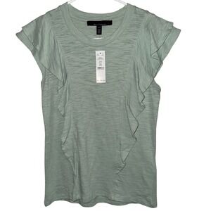 White House Black Market Ruffle Front Crew Tee Sage Mint XXS NWT